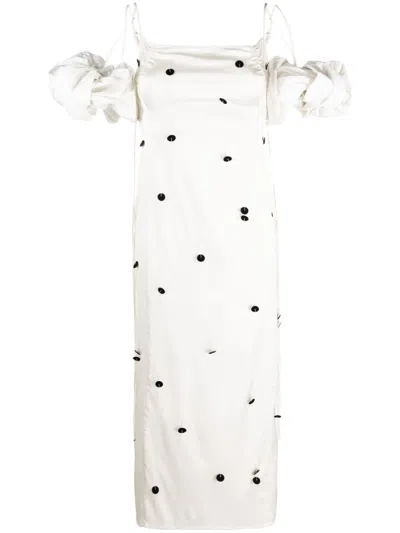 Shop Jacquemus Polka-dot Midi Dress For Women In Off-white And Black