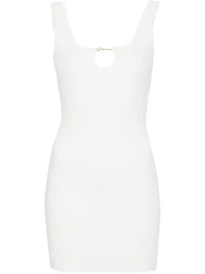 Shop Jacquemus White Ribbed Knit Dress With Scalloped Neck And Cut-out Details
