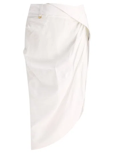 Shop Jacquemus Women's Asymmetric White Skirt For Ss24