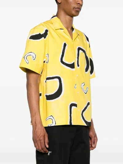Shop Jacquemus Yellow Cotton Embroidered Camp Collar Shirt For Men