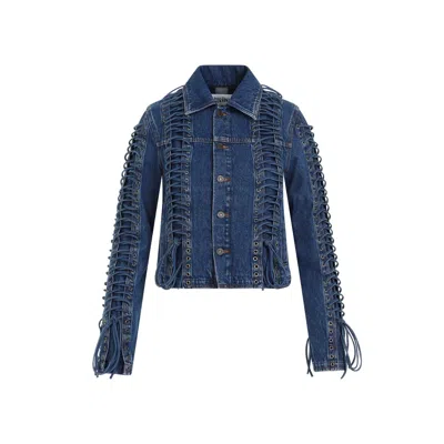 Shop Jean Paul Gaultier Navy Denim Corset Jacket In Blue