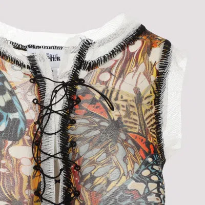 Shop Jean Paul Gaultier Butterfly Print Mesh Dress In Tan