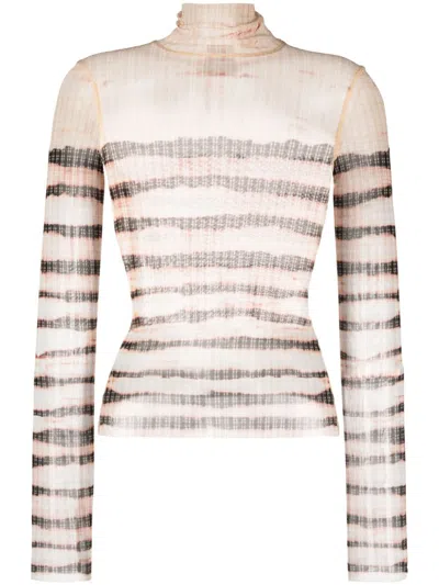 Shop Jean Paul Gaultier Striped Long Sleeve Turtleneck Top For Women In Beige