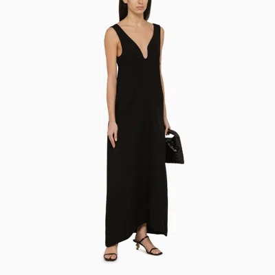 Shop Jil Sander Black Low-cut Wool Long Dress In Beige