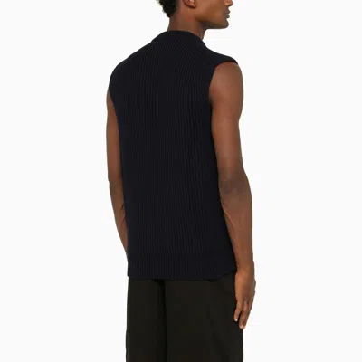 Shop Jil Sander Navy Blue Wool Asymmetrical Waistcoat For Men