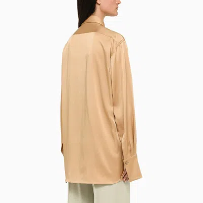 Shop Jil Sander Beige Oversized Satin Shirt With Tonal Crepe Bib Front