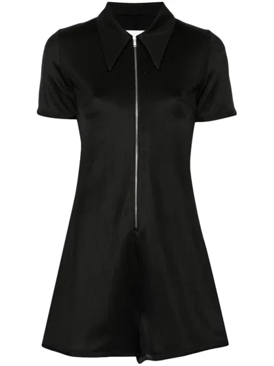 Shop Jil Sander Black T-shirt Texture Oversized Zipped Playsuit For Women