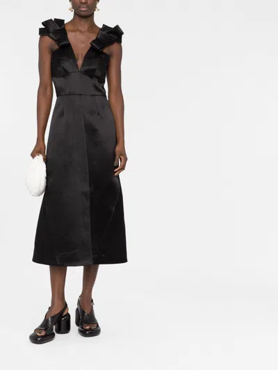 Shop Jil Sander Elegant Black Midi Dress With Bow Detail For Women