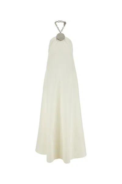 Shop Jil Sander Elegant Chain-halterneck Dress In Ecru For Women