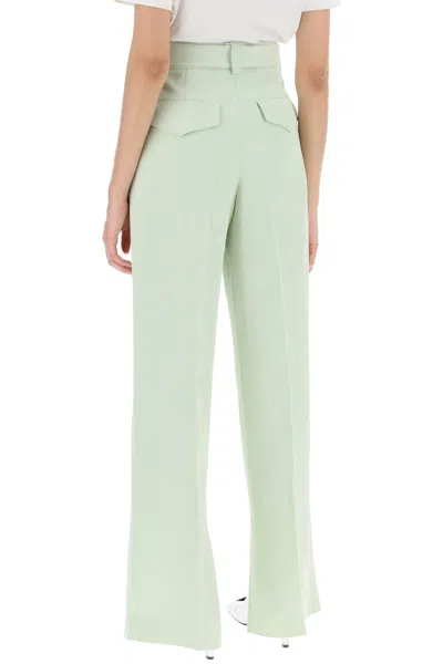 Shop Jil Sander Green Belted Double Pleat Linen Blend Trousers For Women