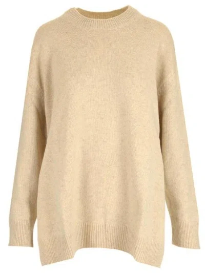 Shop Jil Sander Luxurious Beige Wool Blend Crewneck Knit Sweater