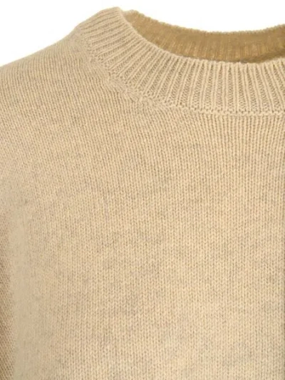 Shop Jil Sander Luxurious Beige Wool Blend Crewneck Knit Sweater