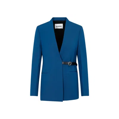 Shop Jil Sander Luxurious Blue Wool Jacket For Women