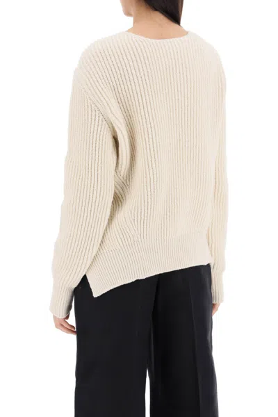 Shop Jil Sander Loose Fit Knit Sweater With Tie Closure In Beige