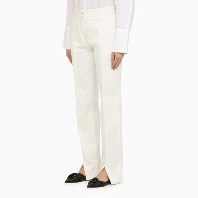 Shop Jil Sander Stylish White Cotton Trousers With Front Slits For Women | Ss24