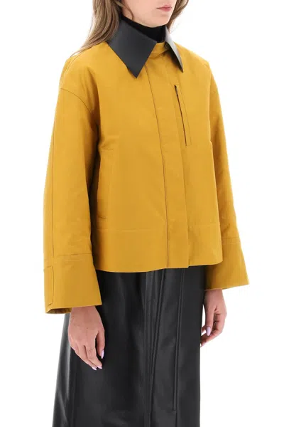 Shop Jil Sander Flared Cut Cotton Jacket With Leather Collar For Women In Yellow