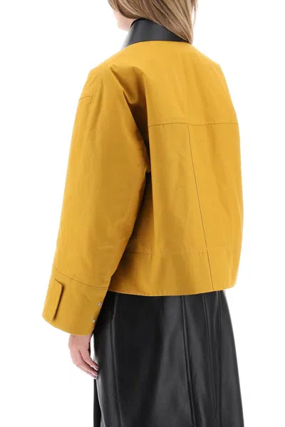 Shop Jil Sander Flared Cut Cotton Jacket With Leather Collar For Women In Yellow