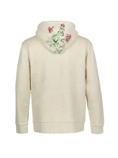Shop Jw Anderson Floral Embroidered Beige Cotton Hoodie For Men