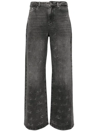 Shop Karl Lagerfeld Wide-leg Sparkle Jeans In Gray