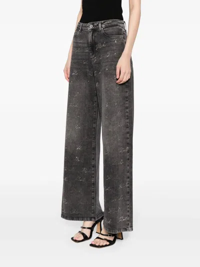 Shop Karl Lagerfeld Wide-leg Sparkle Jeans In Gray