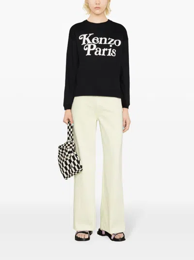 Shop Kenzo Black Cotton Sweatshirt With Velour Logo Print For Women