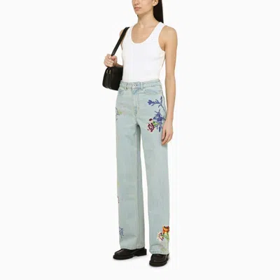 Shop Kenzo Floral Embroidered Light Blue Denim Jeans For Women In Grey