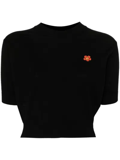 Shop Kenzo Floral Wool Jumper With Signature Patch For Women In Black