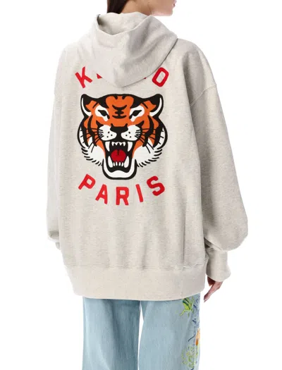 Shop Kenzo Lucky Tiger Cotton Hoodie For Women In Gray Melange
