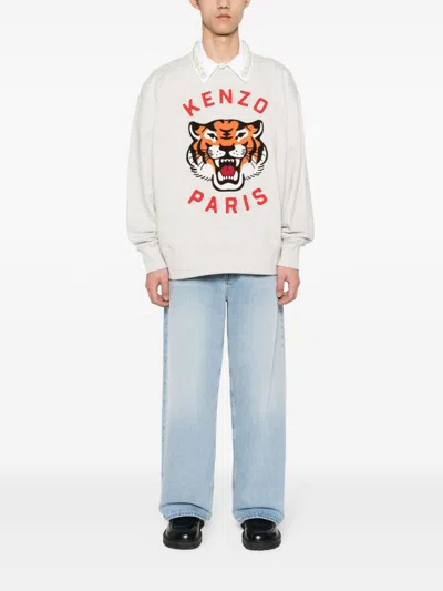 Shop Kenzo Lucky Tiger Cotton Sweatshirt In Gray