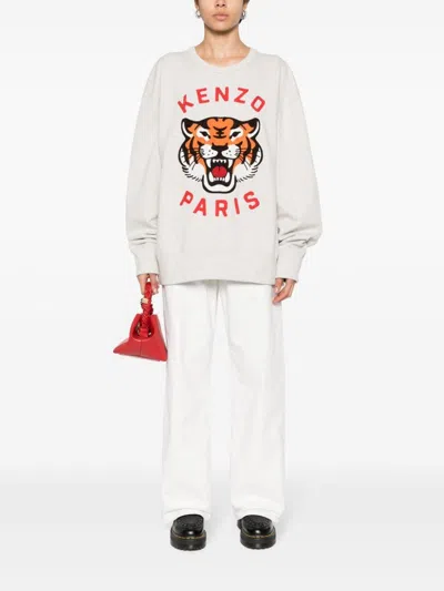 Shop Kenzo Lucky Tiger Cotton Sweatshirt In Gray