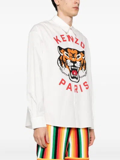 Shop Kenzo Lucky Tiger Cotton White Shirt For Men