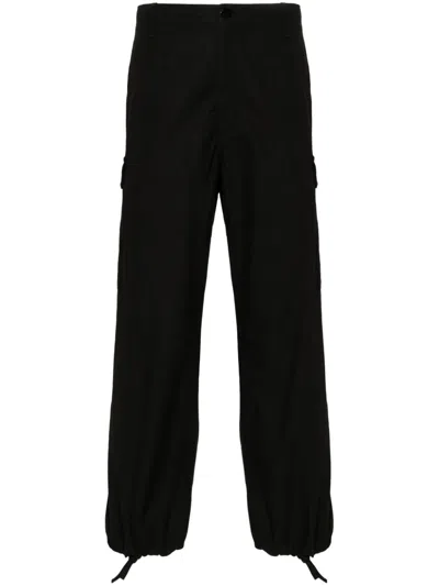 Shop Kenzo Men's Black Cotton Cargo Trousers With Ripstop Texture And Signature Details