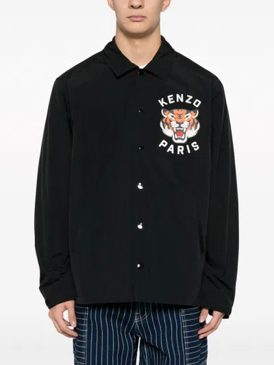 Shop Kenzo Men's Black Tiger Print Padded Coach Jacket For Ss24