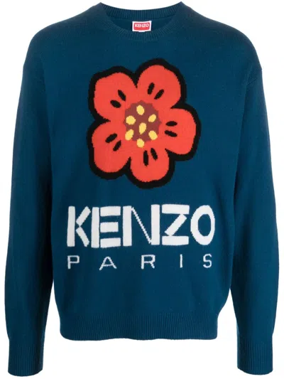 Shop Kenzo Men's Boke Flower Intarsia-knit Jumper For Fall/winter 2024 In Blue