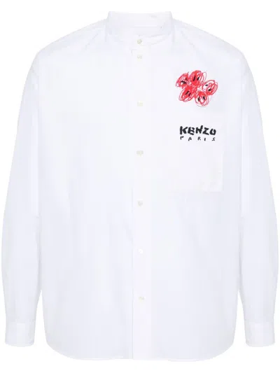 Shop Kenzo Men's Varsity Style Cotton Poplin Shirt In White