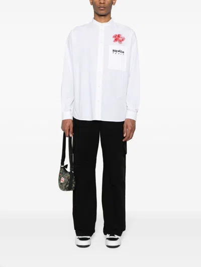 Shop Kenzo Men's Varsity Style Cotton Poplin Shirt In White