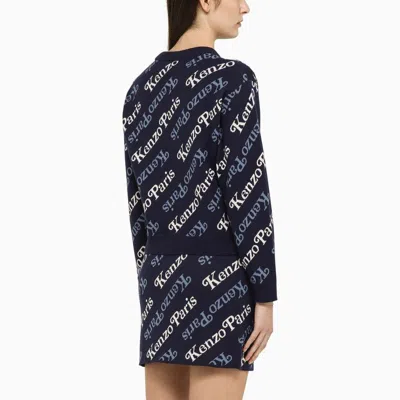 Shop Kenzo Midnight Blue Cotton And Wool Sweater With Contrasting Logo For Women In Multicolor