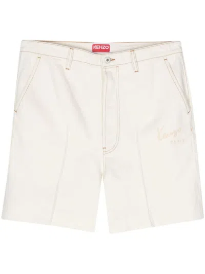 Shop Kenzo Neutral Cotton Denim Shorts For Men In Beige