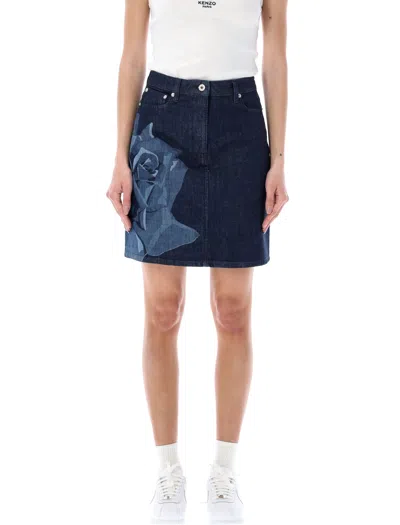 Shop Kenzo Rinse Blue Denim Rose Small Skirt For Women In Rinse_blue_denim
