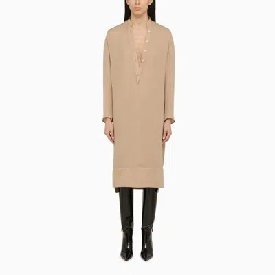 Shop Khaite Beige Silk Chemise Dress For Women