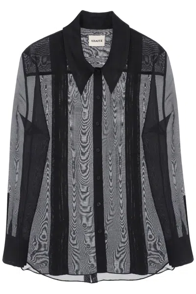 Shop Khaite Black Silk Nori Shirt: Loose Fit, See-through Effect, Rounded Italian Collar