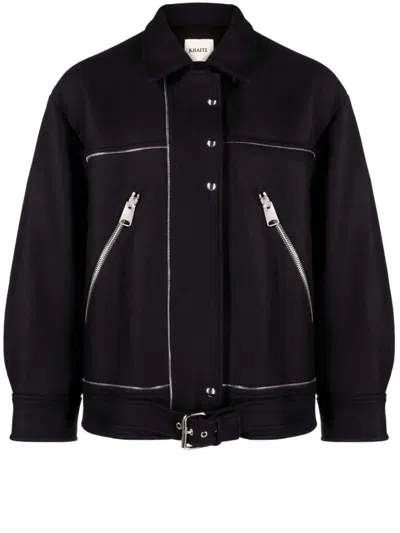 Shop Khaite Black Virigin Wool Blend Women's Jacket With Silver-tone Hardware