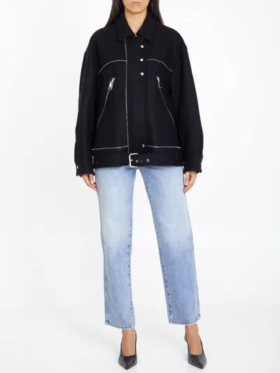 Shop Khaite Black Virigin Wool Blend Women's Jacket With Silver-tone Hardware
