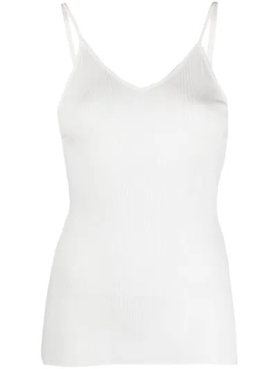 Shop Khaite White Cotton Blend Semi-sheer V-neck Top With Spaghetti Straps