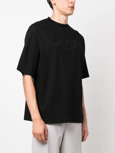 Shop Lanvin Black Logo Appliqué Cotton T-shirt For Men From Ss24 Collection