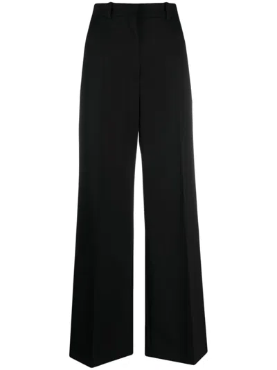 Shop Lanvin Classic Black Wide-leg Wool Trousers For Women