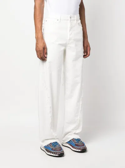 Shop Lanvin Distressed White Wide-leg Jeans For Men