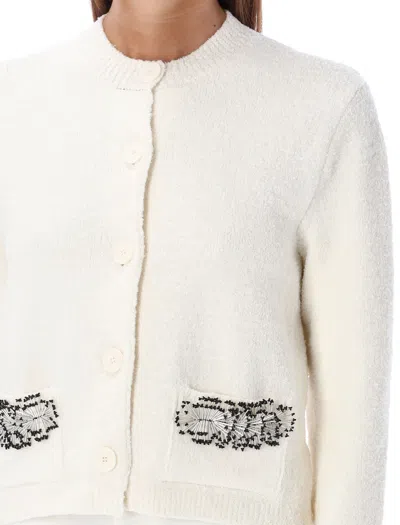 Shop Lanvin Embroidered Knit Cardigan For Women In White