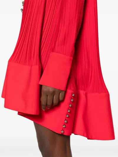 Shop Lanvin Flared Red Mini Dress With Plissé Effect And Lace-up Front