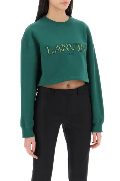 Shop Lanvin Green Cropped Sweatshirt With Embroidered Logo Patch For Women